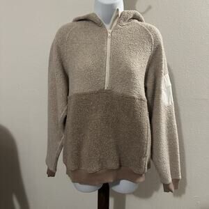Outdoor Voices Wool Blend Sherpa Half Zip Hoodie Beige Tan Pullover Women’s M